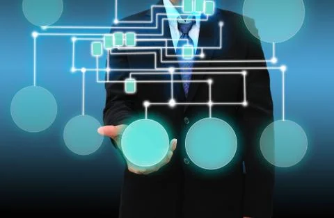 Businessman holding a touch screen interface Illustrazione stock