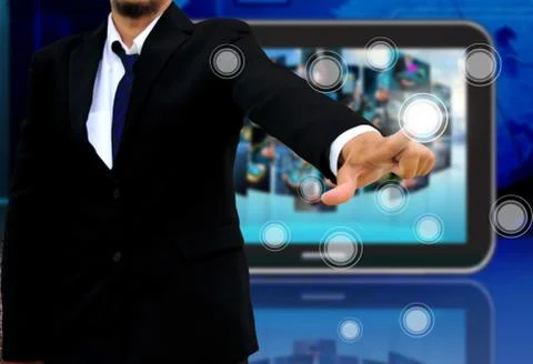 Businessman holding a touch screen interface Stockillustratie