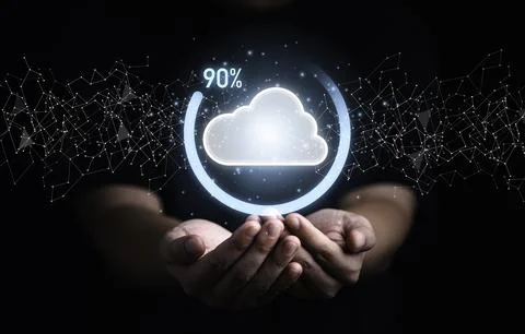 Businessman holding virtual cloud computing with download percentage progre.. Fotos Stock