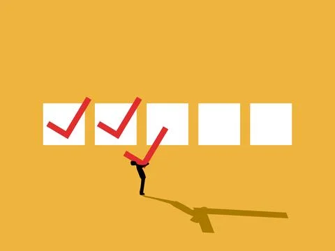 Businessman holds a checkmark, evaluating progress Stock Illustration