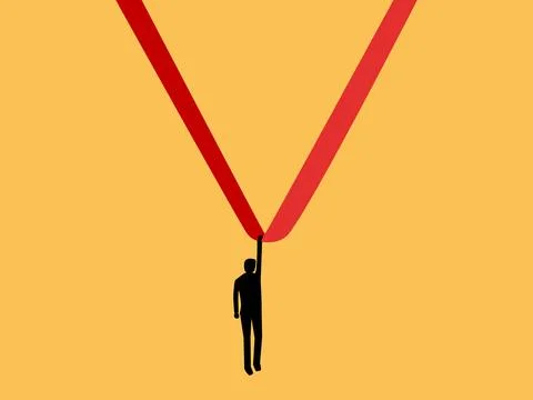 Businessman holds onto a rope to avoid falling Stock Illustration