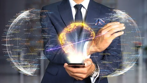Businessman Hologram Concept Tech - ARITHMETIC MEAN Stock Footage 99725439