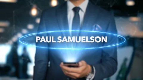 Businessman Hologram Economics - Paul Samuelson Stock Footage 99712333