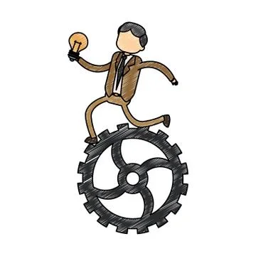 Businessman with idea on gear scribble Stock Illustration