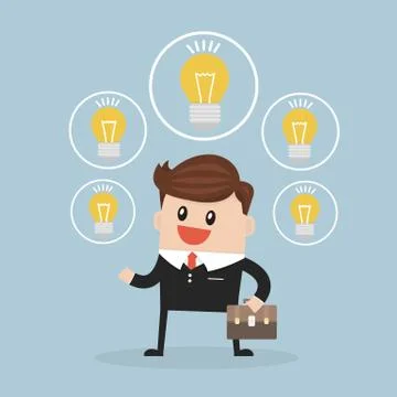Businessman with ideas, flat design vector. Stock Illustration
