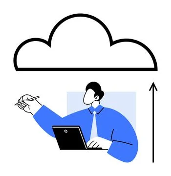 Businessman Illustrating Cloud Computing and Innovation with Digital Tools Stock Illustration
