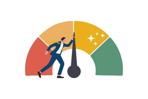 Businessman Improving Performance Level on Gauge Meter Concept. Stock Illustration