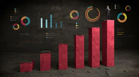 Businessman on increase bar graph with various diagram. Video stock 62670348