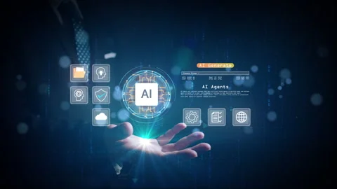 Businessman interacting with AI agent interface using futuristic Stock Footage 330983355