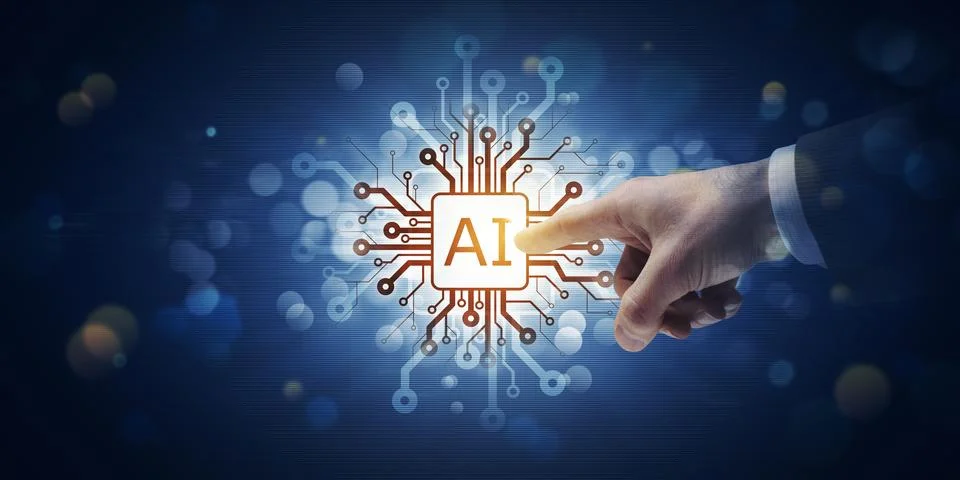 Businessman interacting with Artificial Intelligence 스톡 일러스트