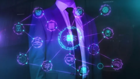 Businessman interacting with artificial intelligence network concept Stock Footage 326025938