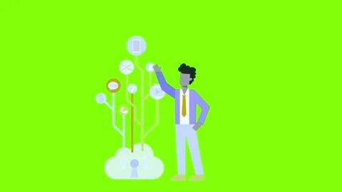 Businessman interacting with digital data icons emerging from cloud network Stock-Footage 346121110
