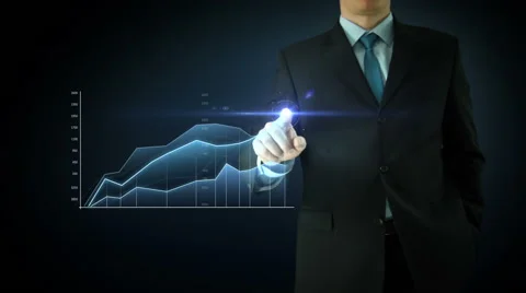 Businessman interactivity Touch screen. Touchscreen blue graph. Stock Footage 45962522