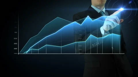 Businessman interactivity Touch screen. Touchscreen Technology big blue graph. Stock Footage 45963190