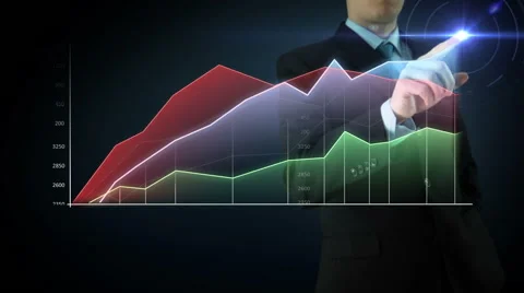 Businessman interactivity Touch screen. Touchscreen Technology big color graph. Stock Footage 45963204