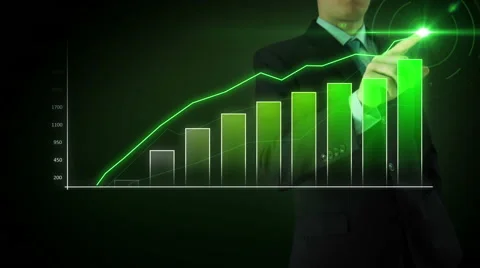 Businessman interactivity Touch screen. Touchscreen big green bar graph. Video stock 45963334