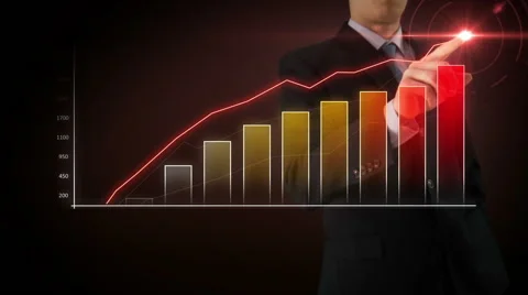 Businessman interactivity Touch screen. Touchscreen big red bar graph. Stock Footage 45963393