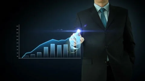 Businessman interactivity Touch screen. Touchscreen bar blue graph. Stock Footage 45963394