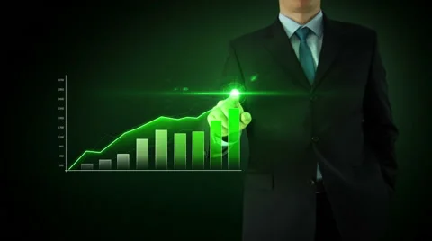 Businessman interactivity Touch screen. Touchscreen bar green graph. Stock Footage 45963439