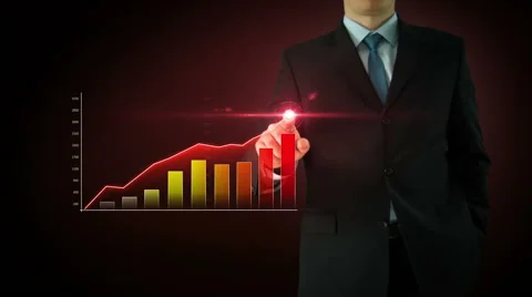 Businessman interactivity Touch screen. Touchscreen bar red graph. Stock Footage 45963440