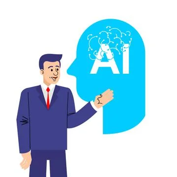 Businessman introducing artificial intelligence technology. AI head icon sy.. Stock Illustration
