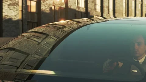 A businessman in a jacket drives an expensive car to work in the office Stock Footage 201284574