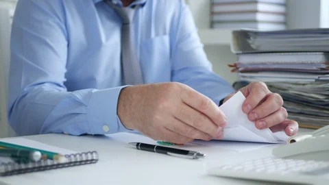 Businessman Job in Office Sorting Documents and Financial Papers for Archive  Video stock 101370777