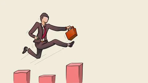 Businessman jump between chart. higher achievement accomplish concept Stock Illustration