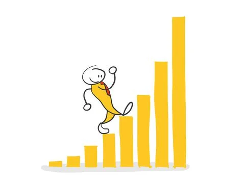 Businessman jump on graph columns. Stock Illustration