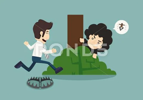 Businessman jump over trap Stock Illustration