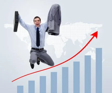 Businessman jumping above graphical presentation Stock Illustration