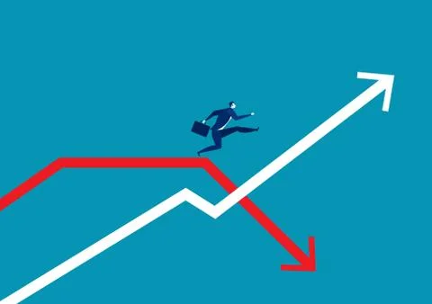 Businessman jumping pass the arrow graph.vector Stock Illustration
