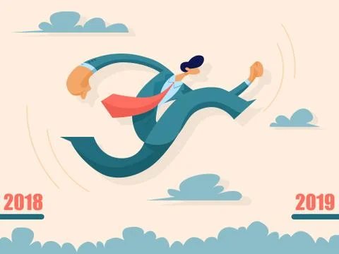 Businessman jumping from past to future Stock Illustration
