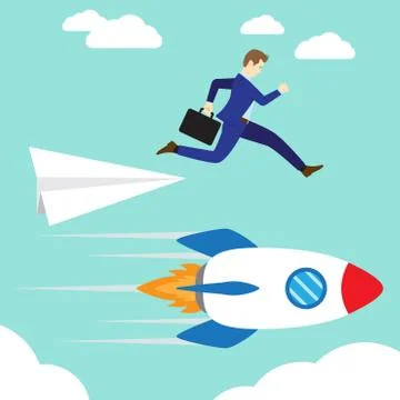 Businessman Jumping To Rocket Stock Illustration