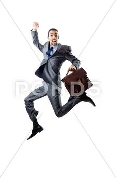 Businessman jumping on white Stock Photos