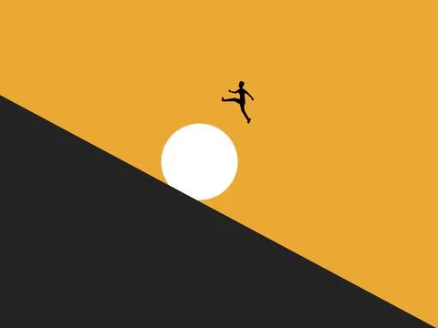 Businessman jumps to avoid a rock rolling down the mountain Stock Illustration