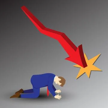 Businessman Kneeling Under Declining Graph イラスト素材