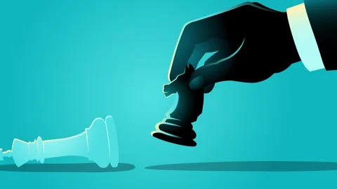 Businessman knocking down a king chess piece with a horse chess piece Stock Footage 278235151
