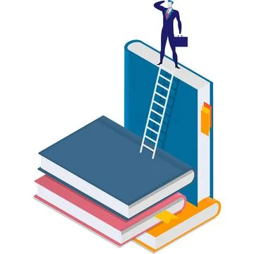 Businessman on knowledge book stack vector icon Stock Illustration