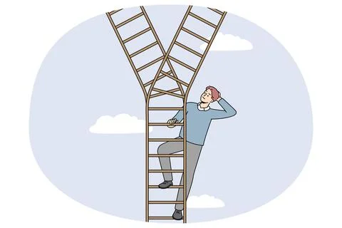 Businessman on ladder make path decision Stockillustratie