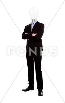 Businessman with lamp head have got an idea on white background Stock Illustration