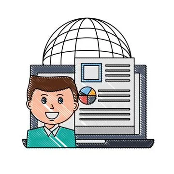 Businessman with laptop computer and document Stock Illustration