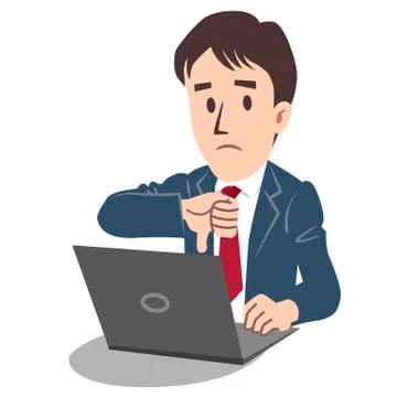 Businessman at laptop computer thumb down Stock Illustration