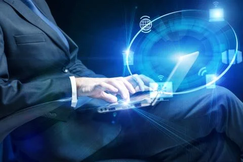 Businessman with laptop in computing concept Stock Photos