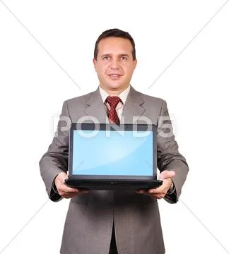 Businessman with a laptop Stock Photos