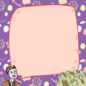 Businessman With Large Speech Bubble Talking To Crowd Presenting New Ideas Illustrazione stock