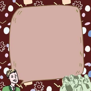 Businessman With Large Speech Bubble Talking To Crowd Presenting New Ideas Illustrazione stock