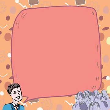 Businessman With Large Speech Bubble Talking To Crowd Presenting New Ideas Illustrazione stock