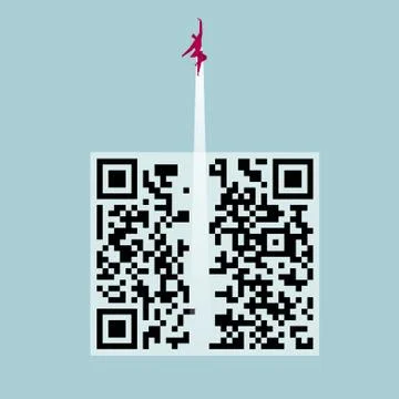Businessman launch from QR code. Isolated on blue background. Stock Illustration