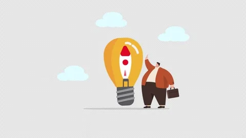 Businessman launches startup idea Rocket in light bulb innovation business Stock Footage 344534146